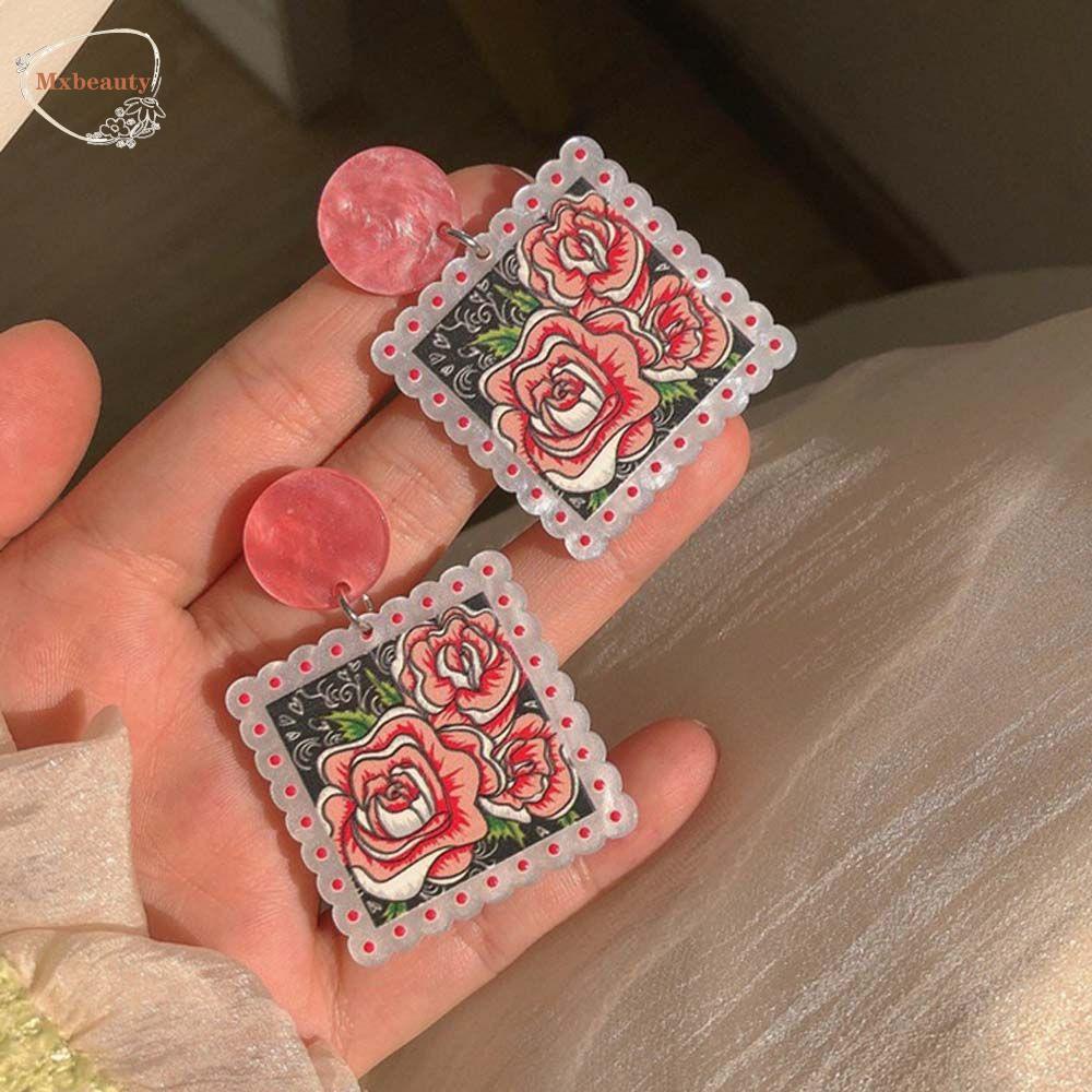 Mxbeauty Anting Bunga Lucu Indah Hadiah Pesta Menetes Minyak Pink Rose Perhiasan Telinga Menjuntai Earrings