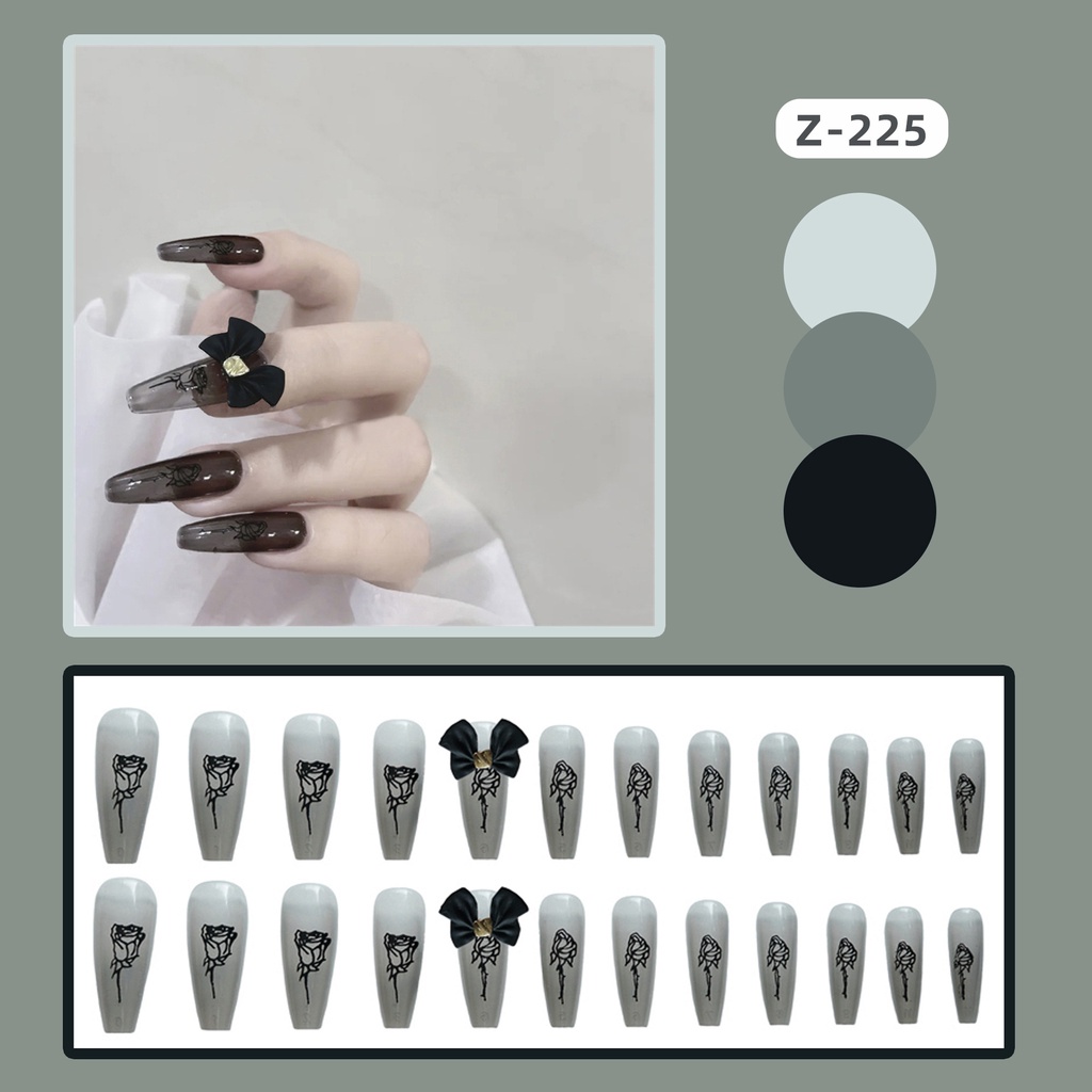 X57 24Pcs DIY Kuku Palsu French Cool Finger Nail Art Kuku Palsu Sticke