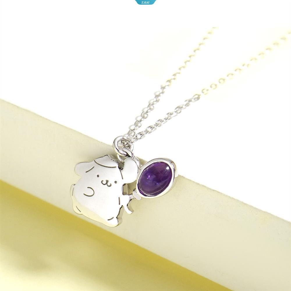 Sanrio Perhiasan PomPomPurin Balon Kristal Batu Permata925 Sterling Silver Kalung Kawaii Sanrio Aksesoris Hadiah Ulang Tahun Anak Perempuan [ZK]