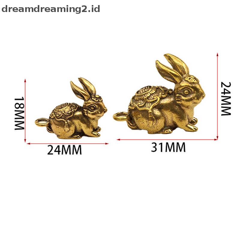 (drea) Gantungan Kunci Ornamen Patung Kelinci Keberuntungan Shio Tembaga Solid //