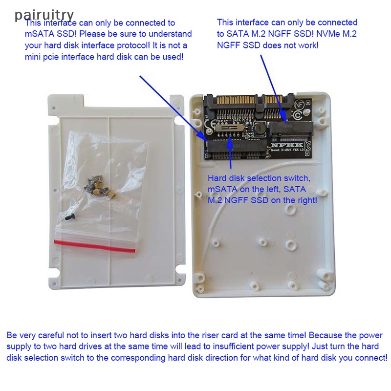 Prt M.2 NGFF MSATA SSD Ke 2.5&quot; SATA3 Ke M.2 NGFF MSATA SSD Adapter Card Dengan Sekrup Case PRT