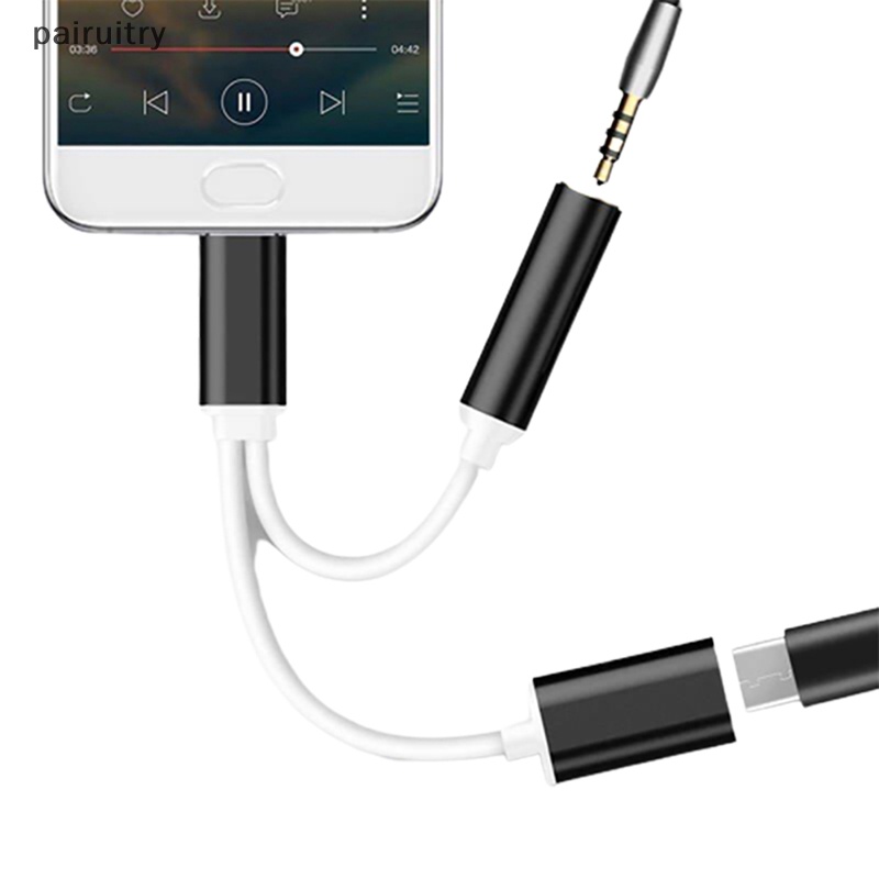 Prt Aux Audio Charging Cable Adapter 2in1 USB Tipe C Ke Jack Headphone Splitter 3.5mm Untuk Xiaomi Huawei PRT