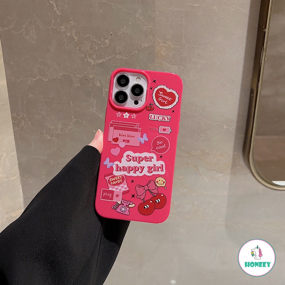 IPHONE Cute Sweet Cherry Cover Case Untuk Iphone12 14 13 11 Pro Max XS XR 7 8Plus Pink Motif Kartun Melindungi Ponsel Hp Kamera Shockproof Lembut