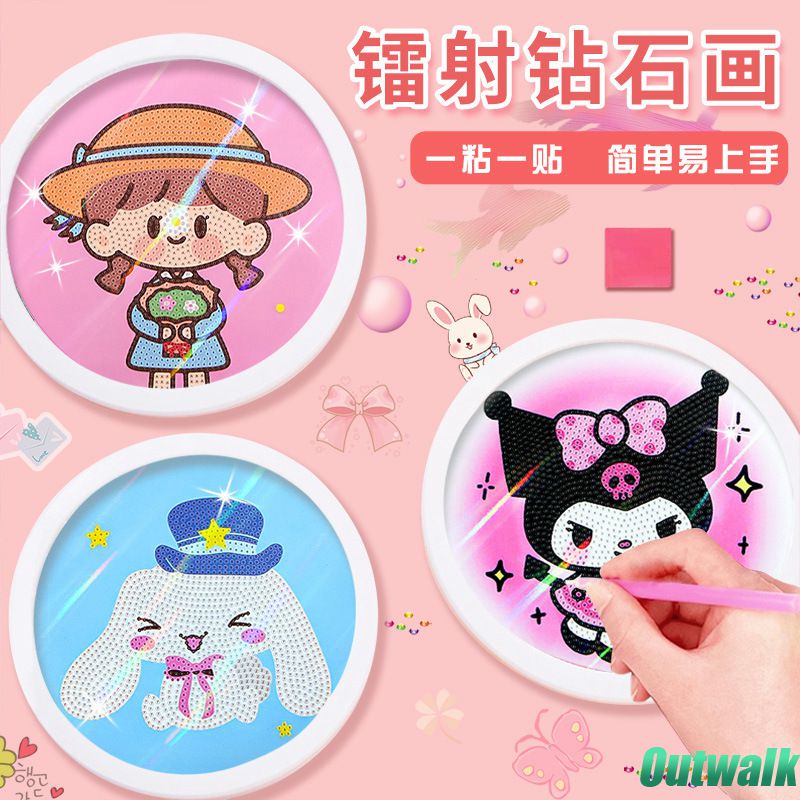 Painting Sanrio Diy Lukisan Berlian untuk Anak-anak Pemula Mudah Kristal Berlian Kartun Stiker Berlian Anak Edukasi Buatan Tangan Lukisan Berlian