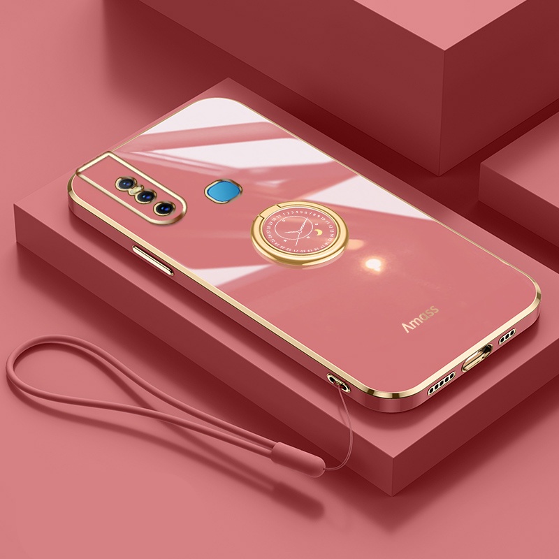 Andyh Casing Ponsel Silikon Ultra Tipis Untuk Vivo V15 Pro Vivo18181819 Deluxe Perlindungan Jatuh Band Emas Dengan Jam Cincin Dan Lanyard Gratis
