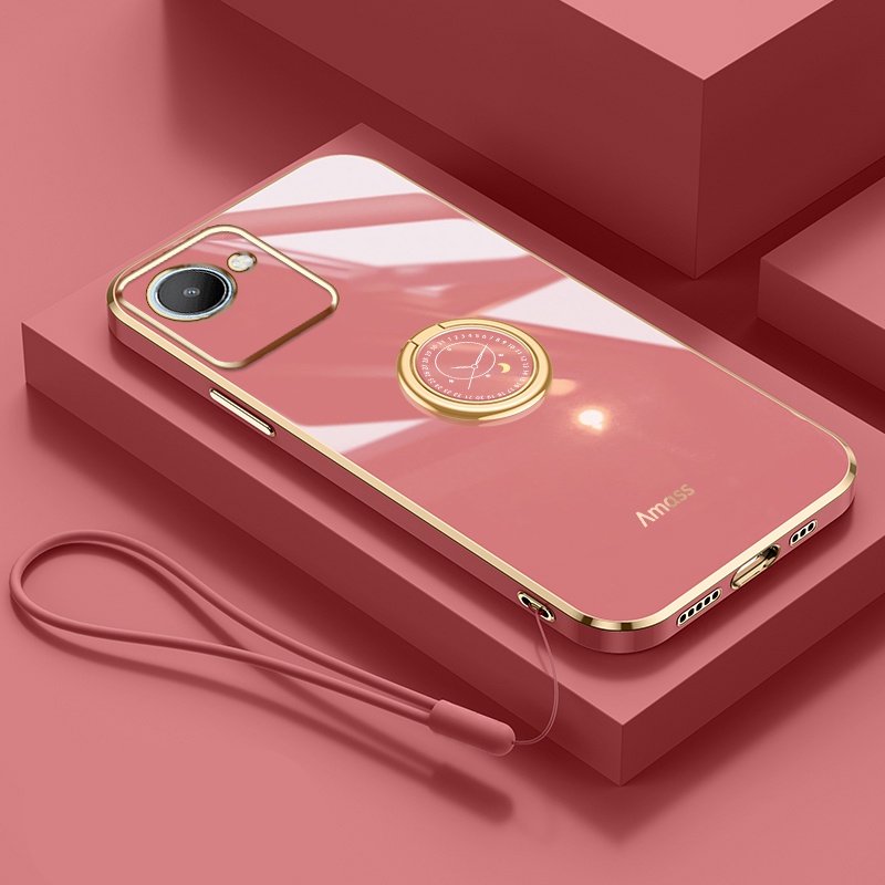 Andyh Casing Ponsel Silikon Ultra Tipis Untuk OPPO Realme C30 C30S Realme Narzo 50i Prime Deluxe Fall Protection Gold Band Dengan Jam Cincin Dan Lanyard Gratis