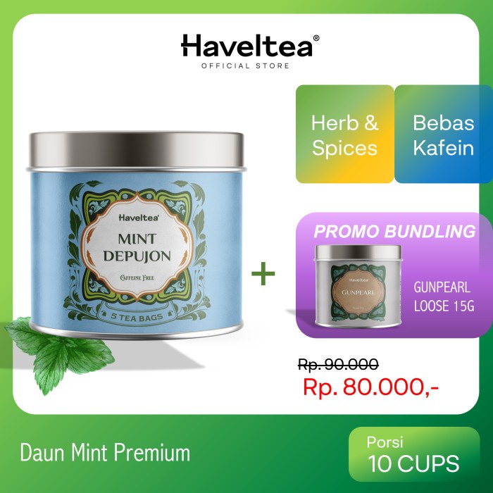 

N.E.W MINT DEPUJON | Mini Tin | Haveltea | Teh Mint | Peppermint Tea - 5 Eco Tea Bags