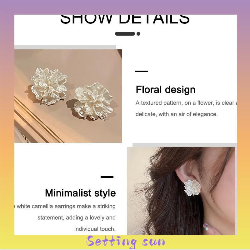 Anting Stud 925 Silver Needle Bentuk Bunga Camellia Fahion Korea Gaya Untuk Wanita TN