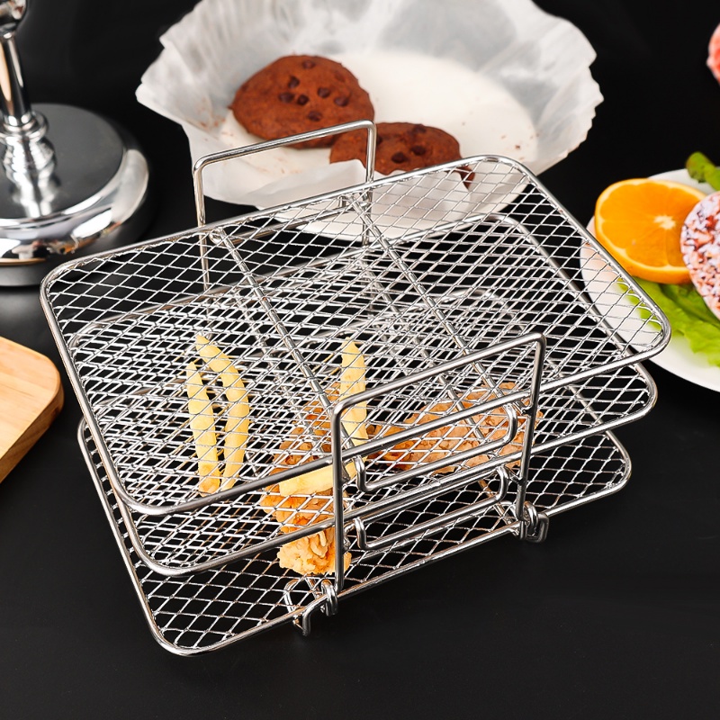 Air Fryer Double Boiler Stainless Steel Removable 3-layers Dehydrator Rack Stackable Grill Dapur Gadget Air Fryer Aksesoris