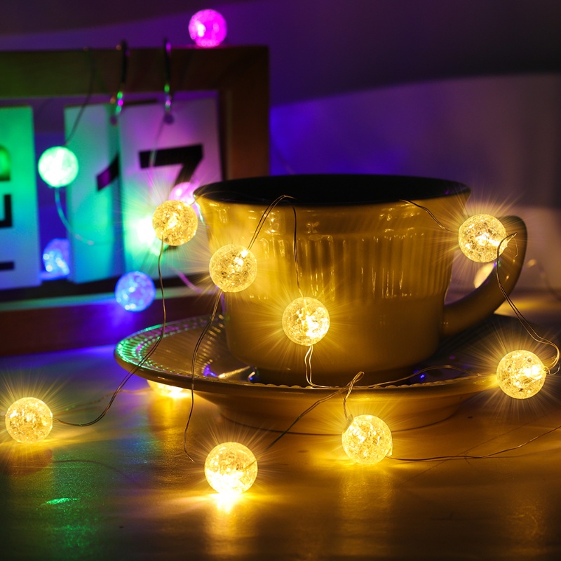 Fairy Garlands Luminous Lampu LED Kawat Tembaga Fleksibel String Lampu Tenaga Baterai Pencahayaan Decor Props 3warna Bola Retak Light String Ulang Tahun Pacaran Dekorasi Pesta