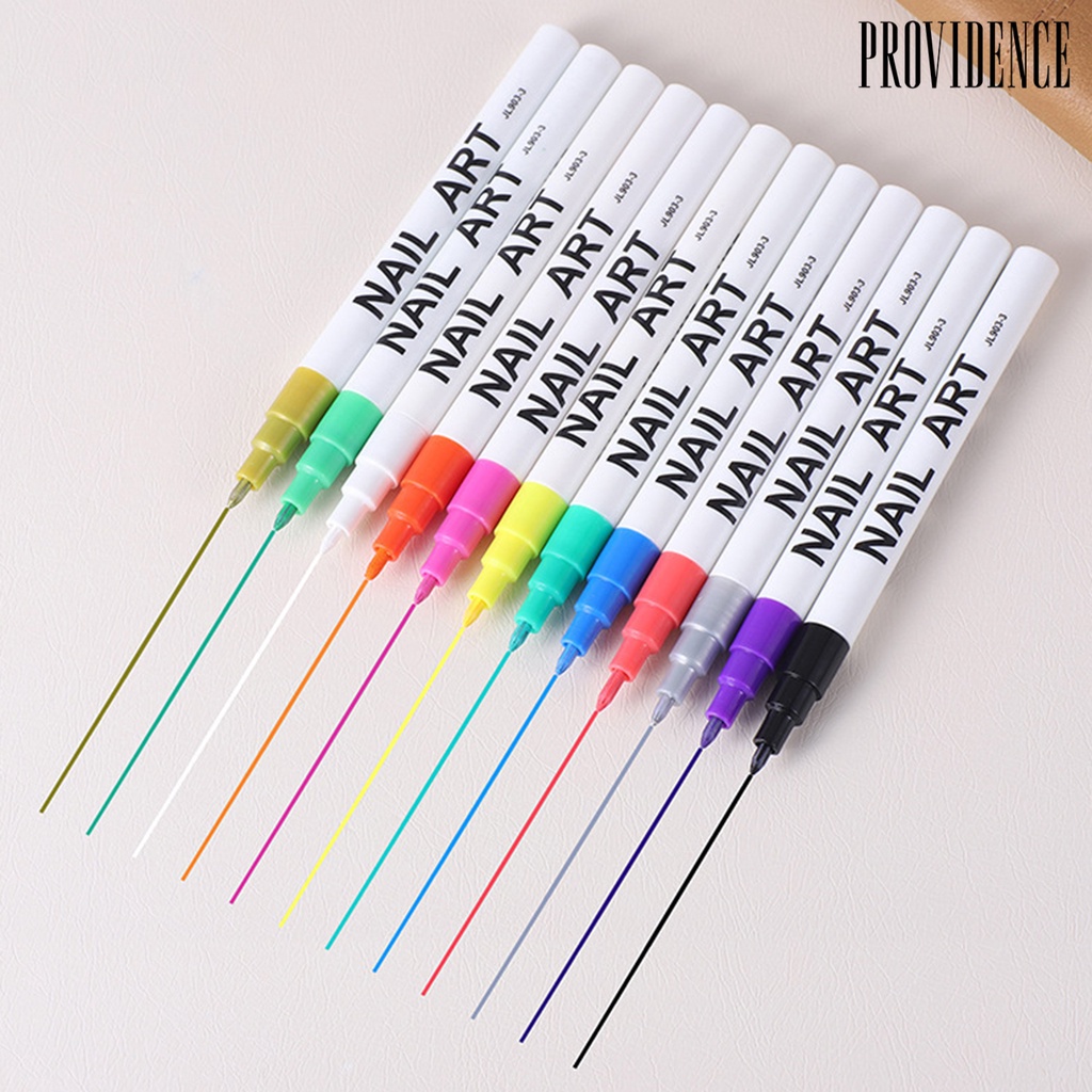 Providence 12Pcs/Set Pena Kuku Indah Mudah Digunakan Cepat Kering Ramah Lingkungan Nyaman Grip Graffiti Bahan PP Manicure DIY Nail Art Pulpen Rumah Pasokan