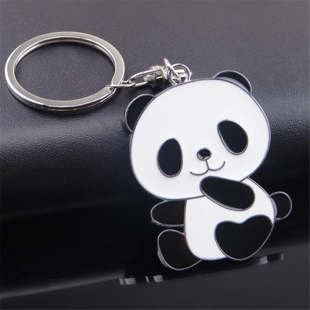 QUINTON Panda Gantungan Kunci Mobil Kreatif Kartun Untuk Wanita Pria Car Key Holder Jewelrys Ornamen Phone Charm Handbag Charms Panda Key Chain