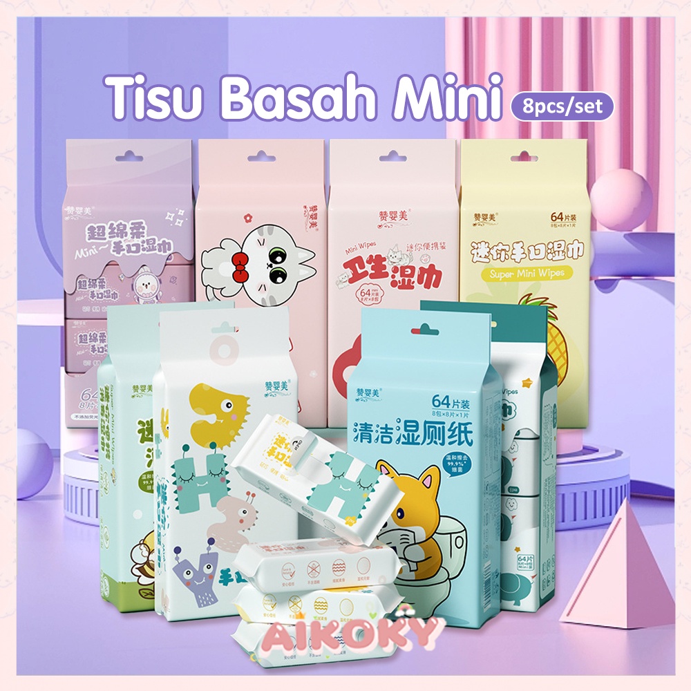 AIKOKY 8PCS/Set Tisu Basah Mini / Portable Wet Wipes