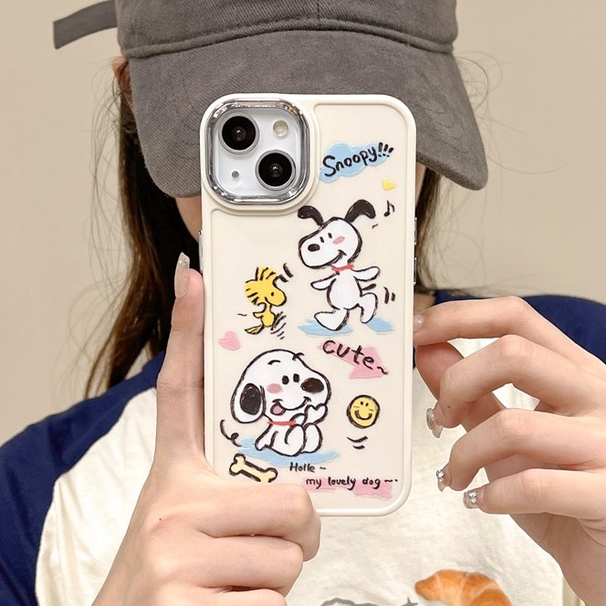 All New Electroplated Camera Skin Silicone Soft Case IPhone 11 12 13 14 Pro Max Fashion Wanita Hadiah Lucu Kartun Ponsel Case Lucu Indah Snoopy