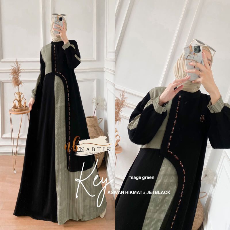 KEY DRESS ORI NABTIK | Gamis Aswan Premium mix jet black