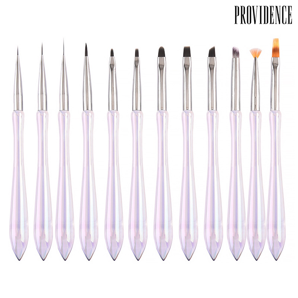 Providence 12Pcs/Set Nail Art Pen Fleksibel Bulu Nilon Non-Slip Desain Bunga Akrilik Garis Menggambar Pena DIY Profesional Kuku Gel Brush Manicure Alat Aksesoris Salon Kuku