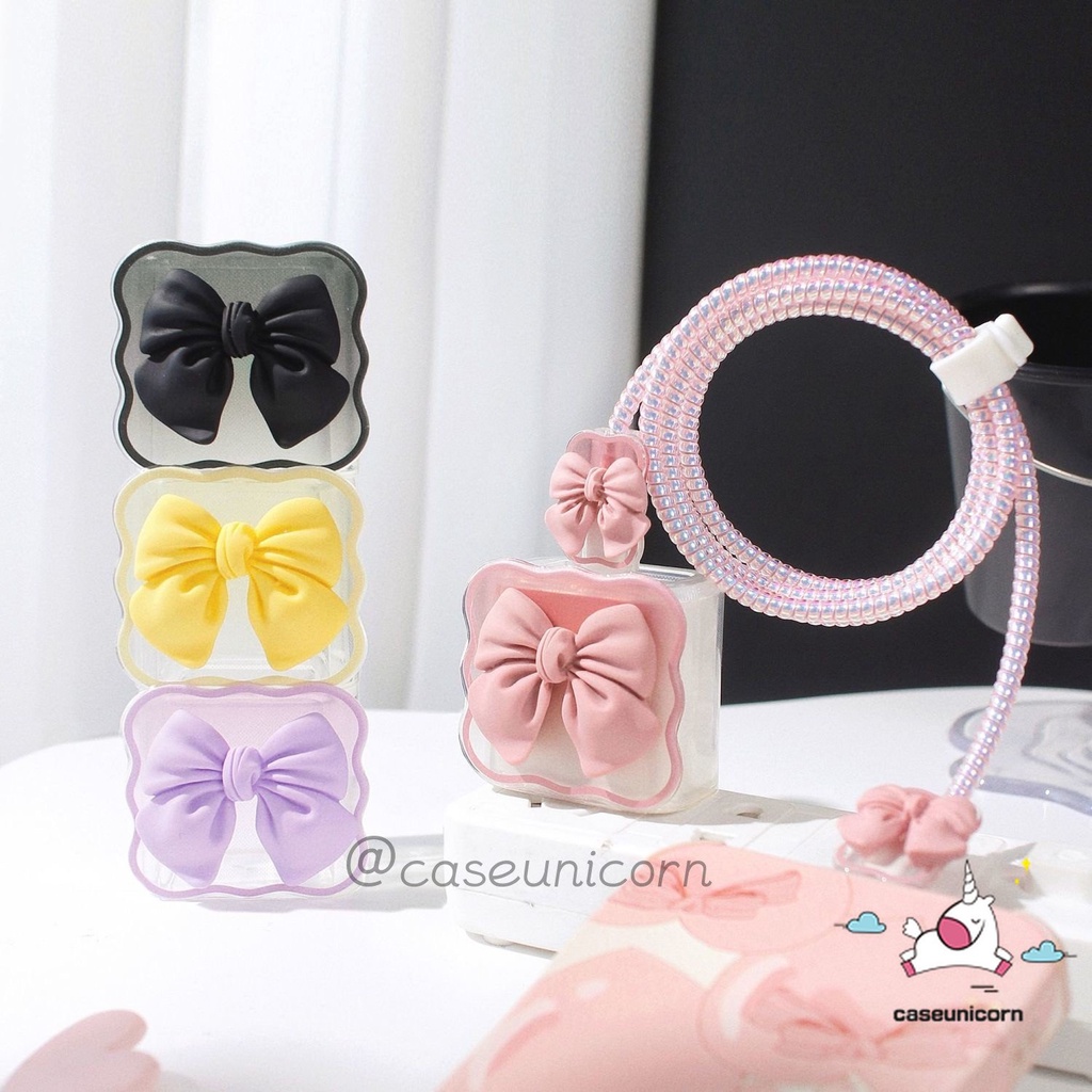 3d Macaron Warna Permen Manis Busur Charger Pelindung Charger Perlindungan Set Untuk iP 18/20W Charger Case USB Cable Bite Protector Cover