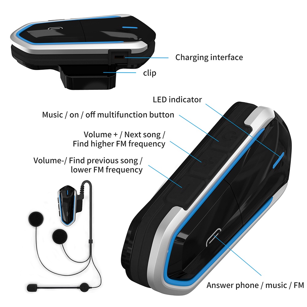 Helm Sepeda Motor Headset Bluetooth Headset Hands Free Call Kit IP67 Bluetooth 5.0