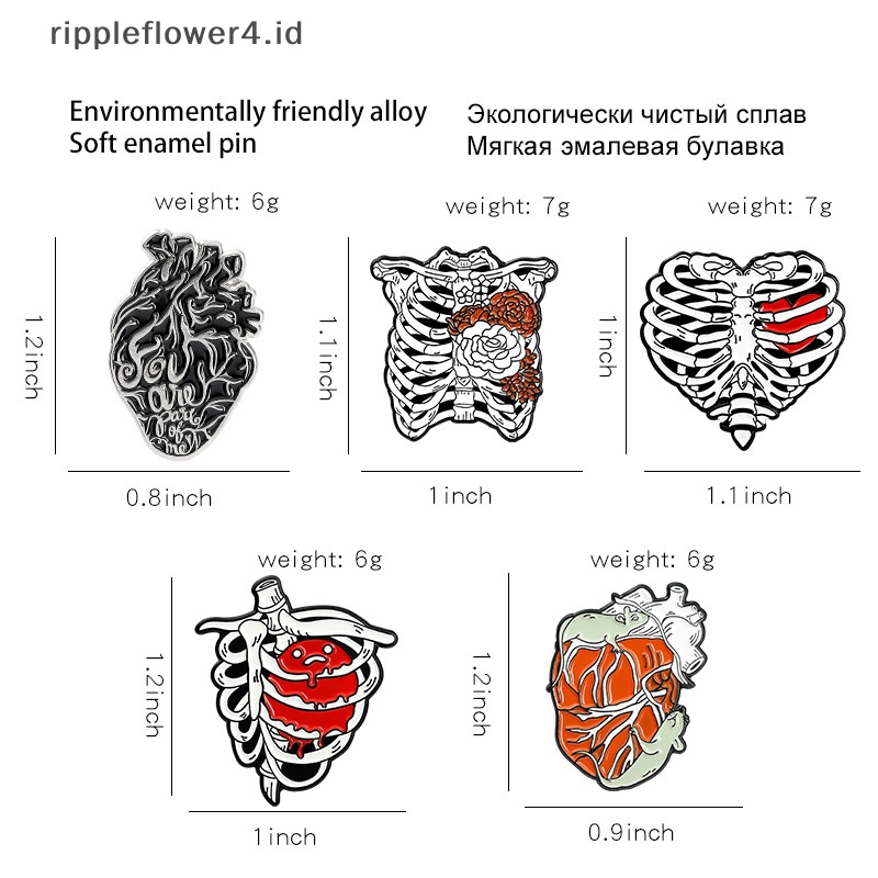 {rippleflower4.id} Pin Enamel Sangkar Rib Anatomi Anatomi Manusia Dengan Bunga Bros Lencana Jantung~