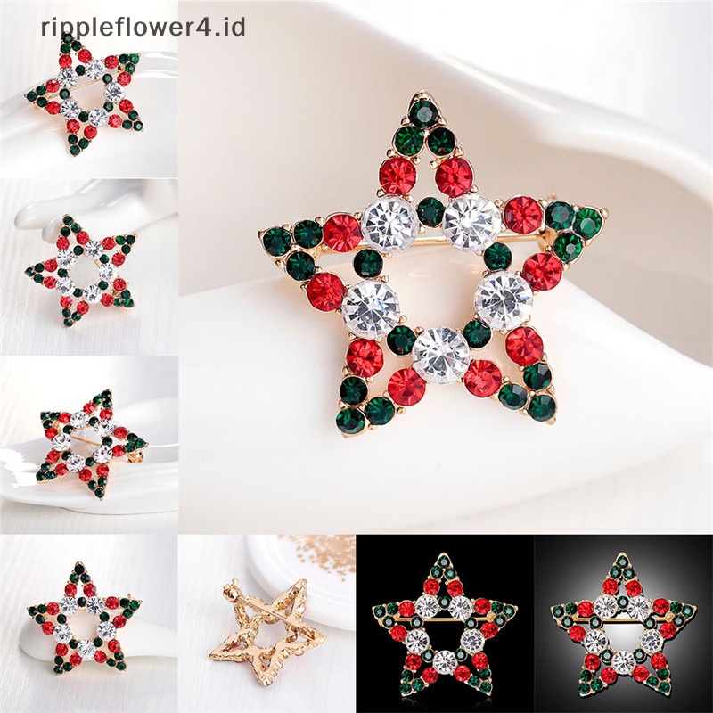 {rippleflower4.id} 1x Hot Fashion Bintang Kristal Berlian Imitasi Snowman Natal Bros Pin Hadiah Xmas~