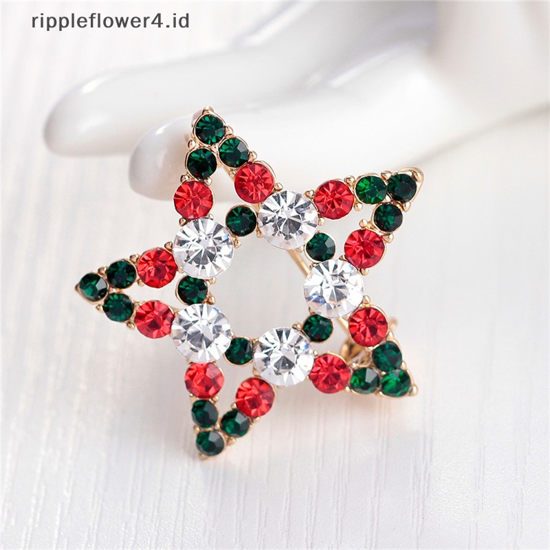 {rippleflower4.id} 1x Hot Fashion Bintang Kristal Berlian Imitasi Snowman Natal Bros Pin Hadiah Xmas~