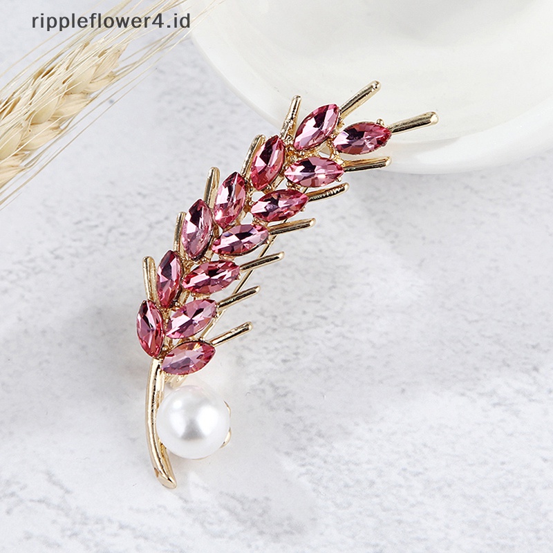 {rippleflower4.id} Berlian Imitasi Kristal Mutiara Gandum Korsase Bros Pin Wanita Pesta Perhiasan Hadiah~