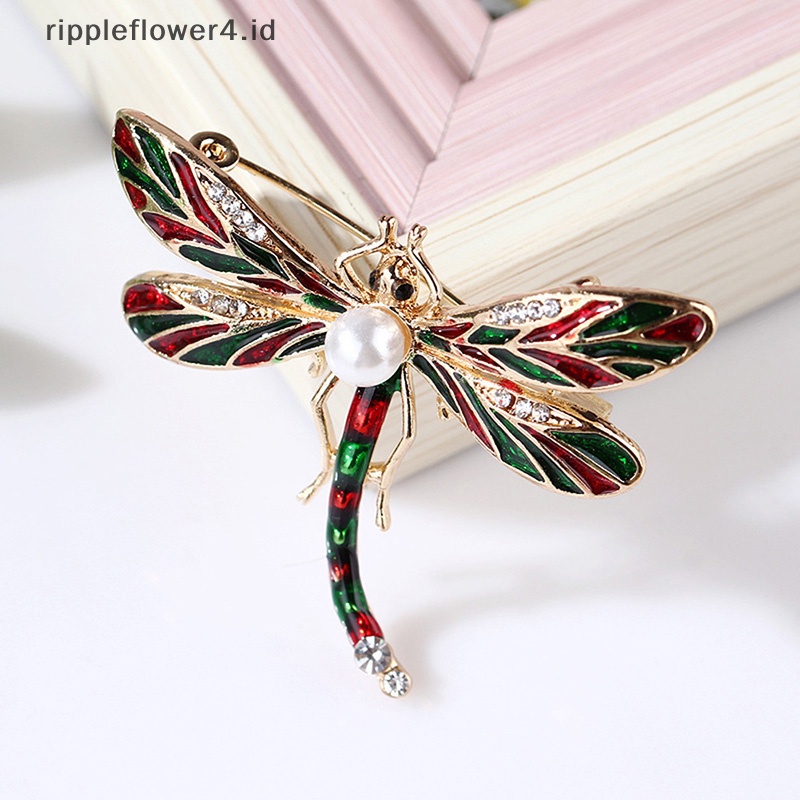{rippleflower4.id} Vintage Lady Kristal Capung Bros Pin Hewan Menawan Perhiasan Syal Hadiah~