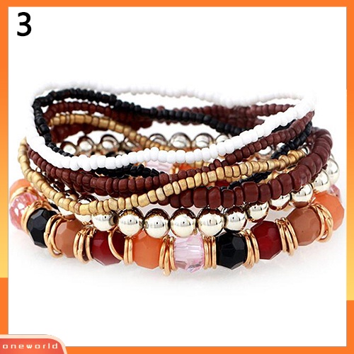 [WOD] 7lapis Manik-Manik Akrilik Bohemian Mixcolor Stretch Multilayer Fashion Gelang