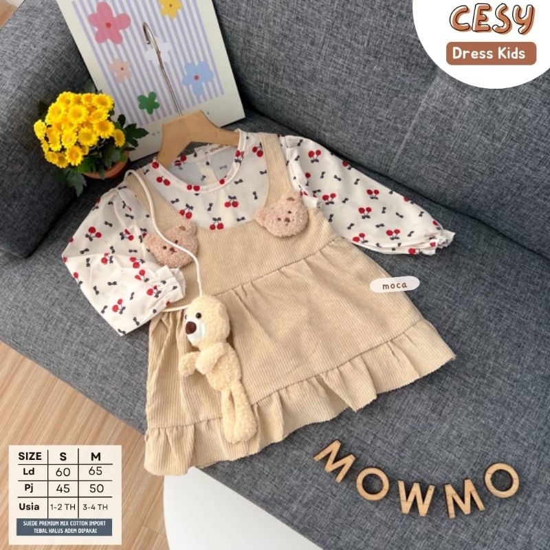 CESY DRESS KIDS ORI MOWMO | (S,1-2TH/M,3-4TH) Dress Anak