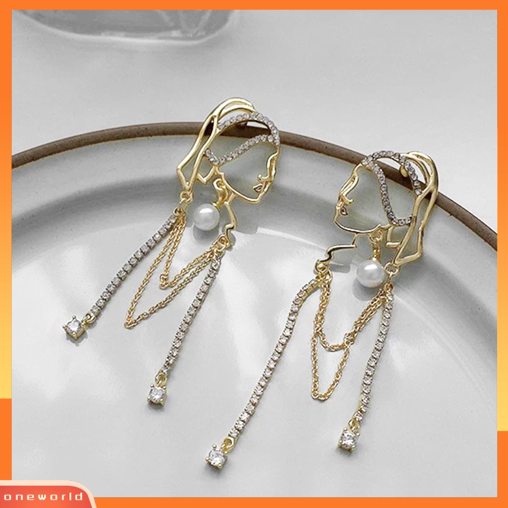 [WOD] 1pasang Anting Lady Mutiara Imitasi Abstrak Rumbai Gadis Potret Kepribadian Indah Drop Earrings Untuk Hadiah