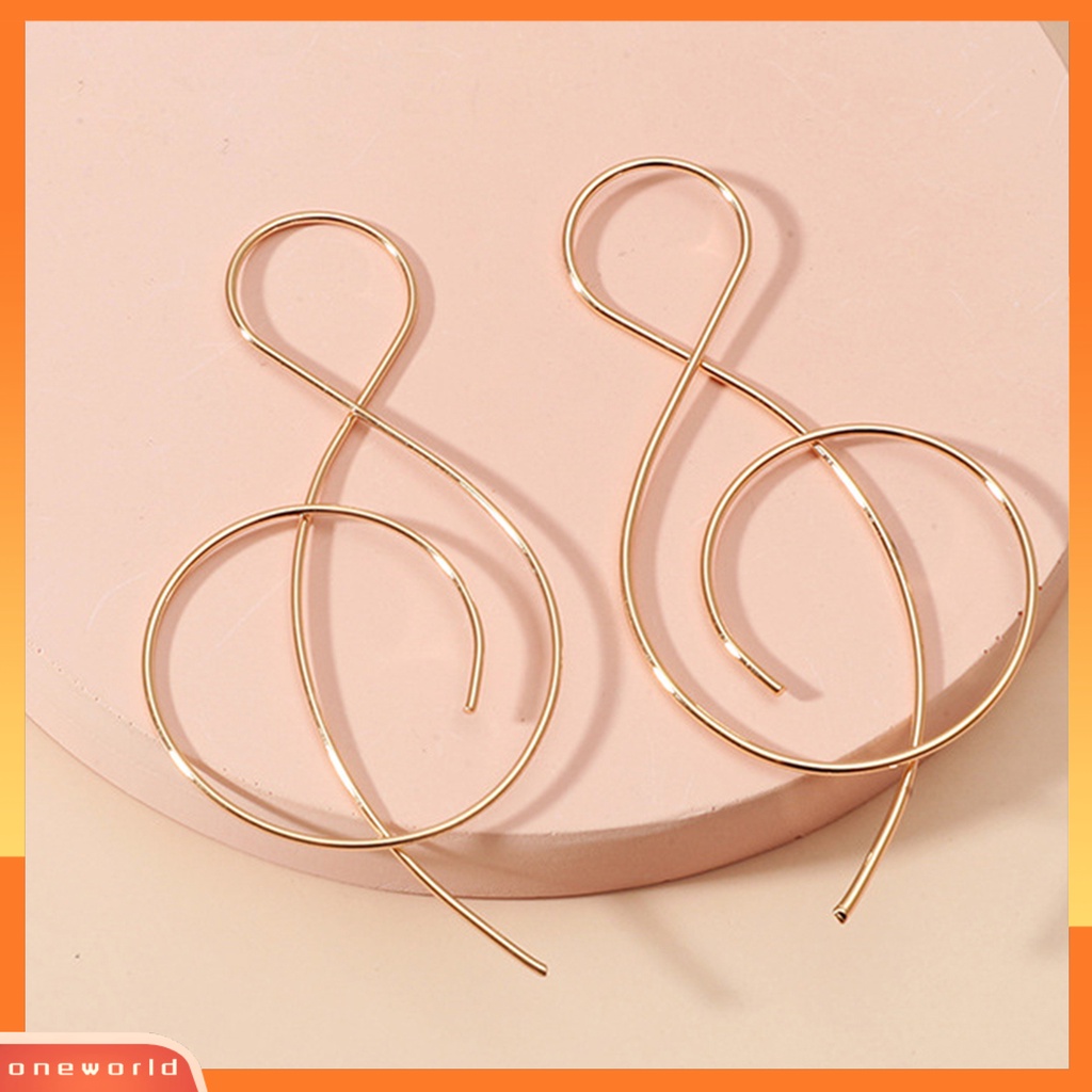 [WOD] 1pasang Ladies Creative Hoop Earrings Bentuk Catatan Musik Garis Sederhana Indah Berlebihan Anti Jatuh Drop Earrings Untuk Pergi Jalan