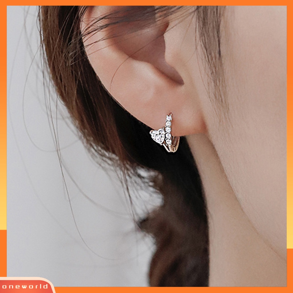 [WOD] 1pasang Anting Leverback Manis Kecil Mewah Bertatahkan Berbentuk Hati Cubic Zirconia Hoop Earrings Perhiasan Pesta