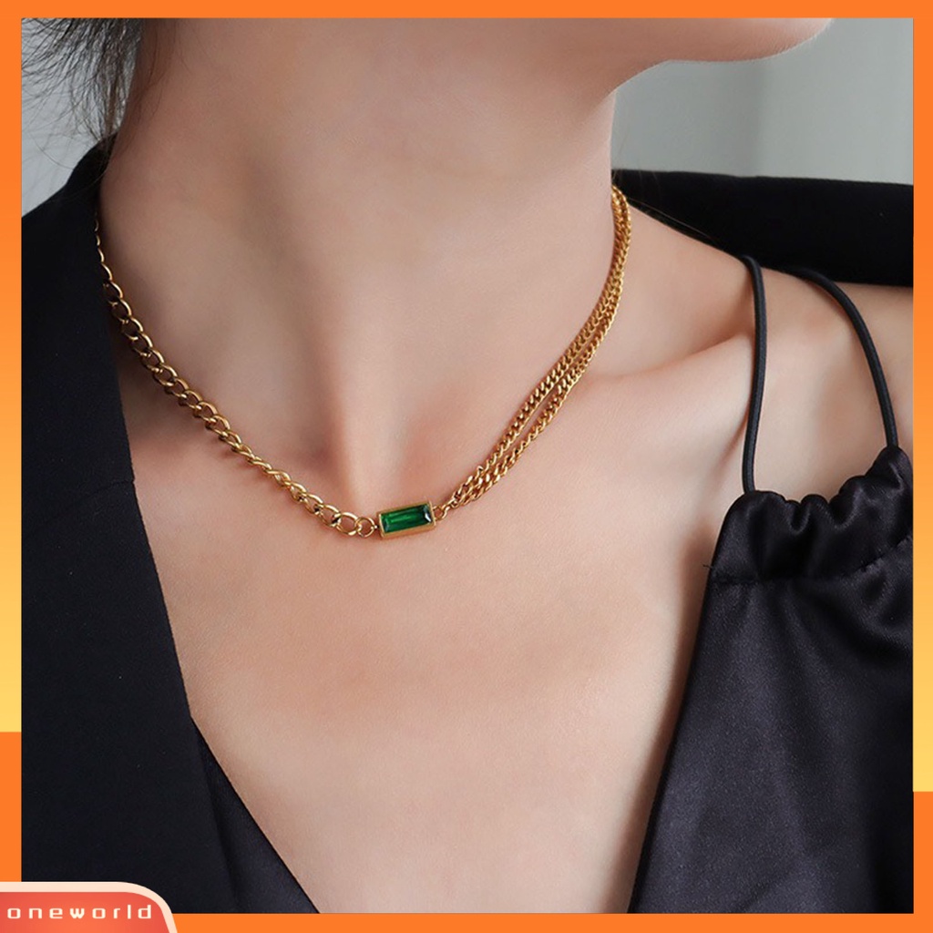 [WOD] Wanita Anting Dirantai Persegi Cubic Zirconia Perhiasan Vintage Electroplating Kalung Anting Gelang Untuk T Show Gown