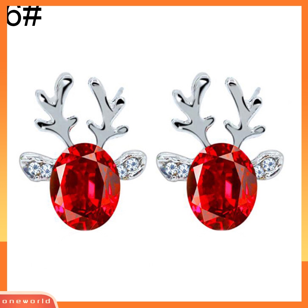 [WOD] Wanita Natal Faux Gemstone Hias 3D Tanduk Telinga Stud Anting Perhiasan Hadiah