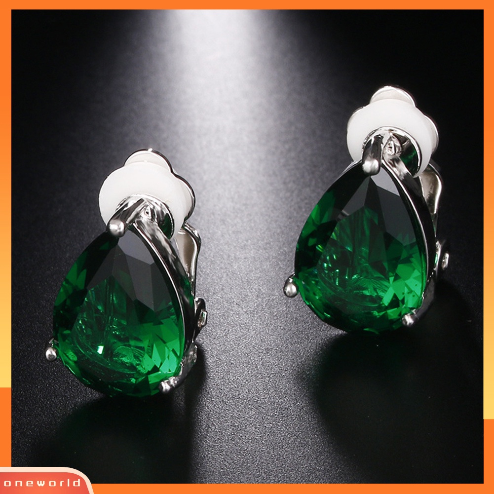 [WOD] Fashion Wanita Tetesan Air Cubic Zirconia Klip On Anting Pesta Perhiasan Hadiah