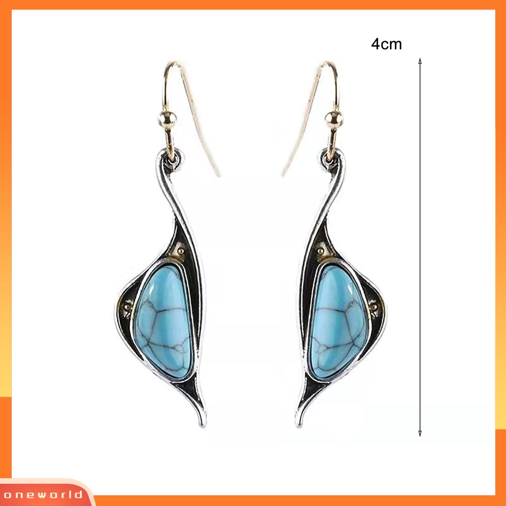 [WOD] 1pasang Tindik Compact Lady Earrings Alloy Blue Turquoise Irregular Hook Menjuntai Anting Perhiasan Aksesoris