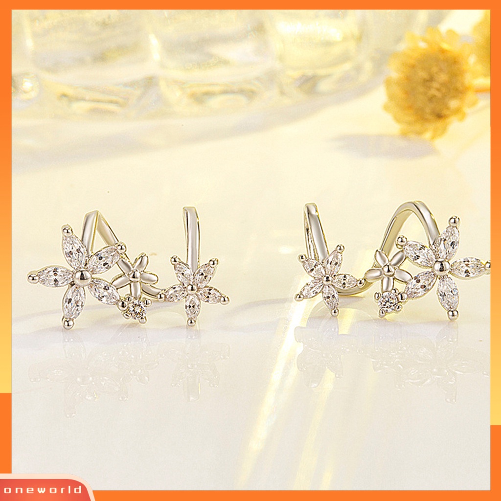 [WOD] 1pasang Anting Wanita Bentuk Bunga Arc Perhiasan Sparkling Cubic Zirconia Stud Earrings Untuk Pernikahan