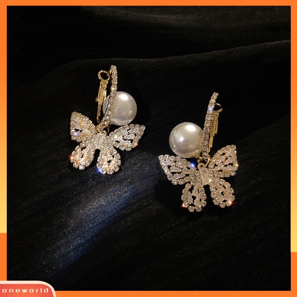 [WOD] 1pasang Anting Wanita Berlian Imitasi Mengkilap Bentuk Kupu-Kupu Anting Menjuntai Indah Untuk Hadiah