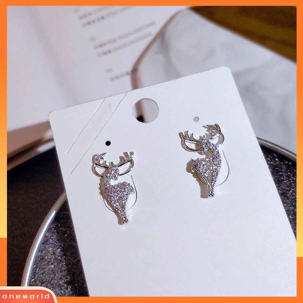 [WOD] Fashion Wanita Berlian Imitasi Elk Perak Disepuh Ear Stud Earrings Perhiasan Hadiah Xmas
