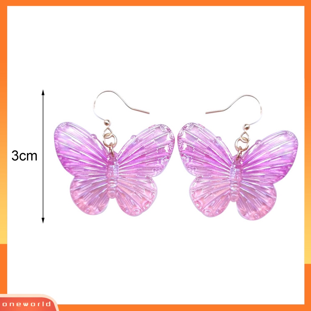 [WOD] 1pasang Tindik Warna Gradien Gadis Anting Akrilik Transparan Kupu-Kupu Drop Hook Earrings Perhiasan Aksesoris