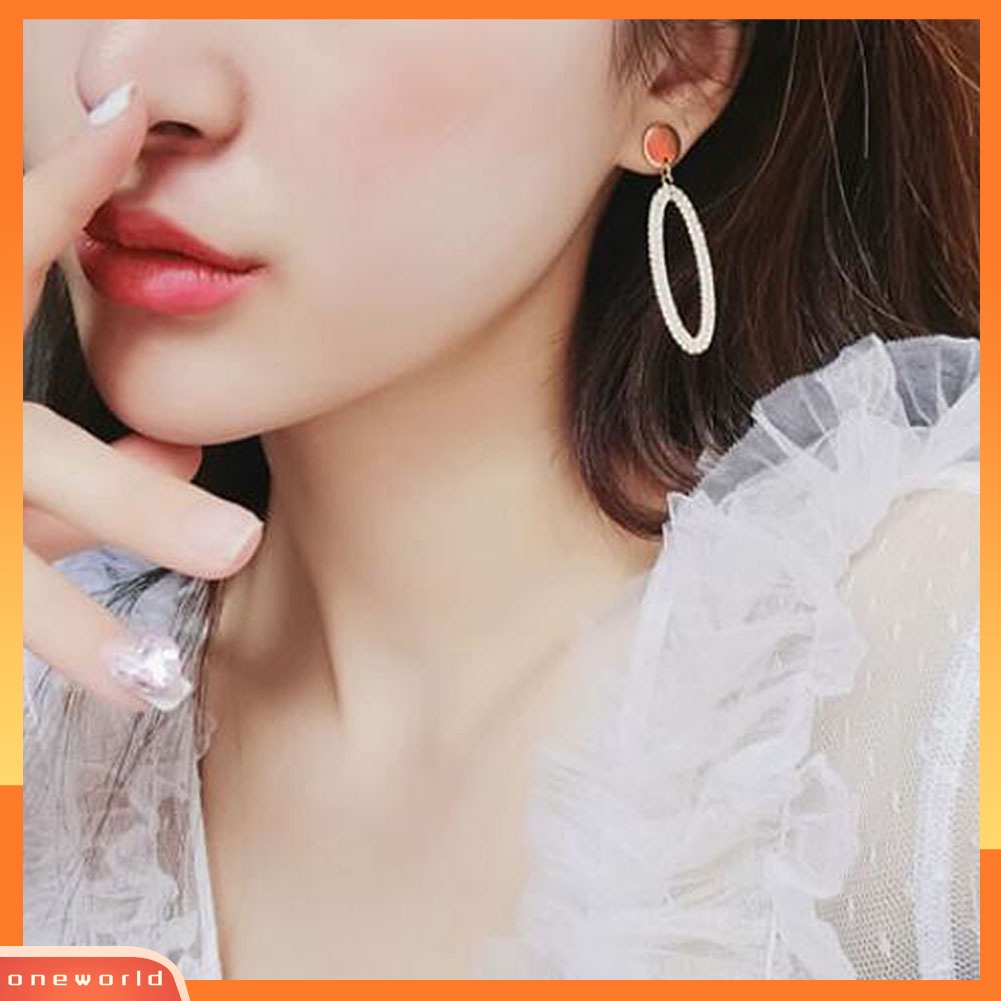 [WOD] Jam Tangan Berlian Imitasi Wanita Bentuk Oval Geometris Menjuntai Ear Drop Earrings Jewelry