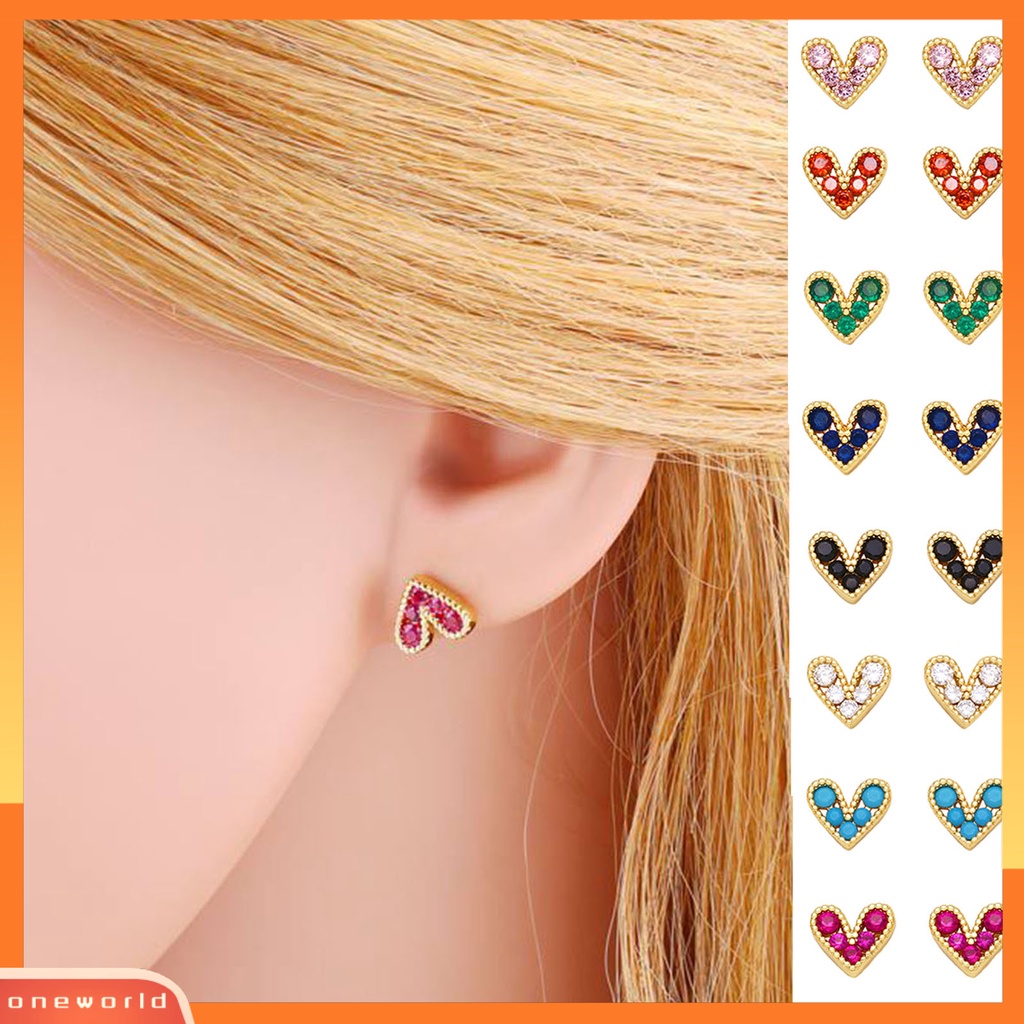 [WOD] 1pasang Anting Tusuk Bentuk Hati Perhiasan Cubic Zirconia Anting Berkilau Tahan Lama Untuk Pakaian Sehari-Hari