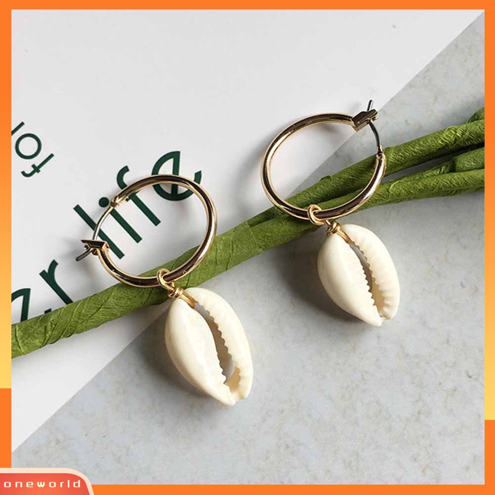 [WOD] Fashion Sea Shell Huggie Anting Wanita Pernyataan Musim Panas Pantai Pesta Perhiasan