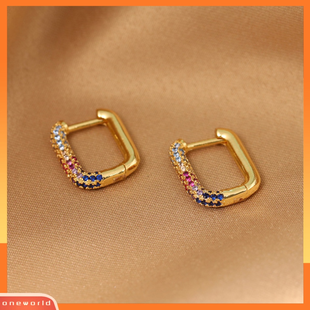 [WOD] Anting Hoop Bentuk U Padat Jepit Geometris Wanita Persegi Panjang Fashion Earrings Untuk Pesta
