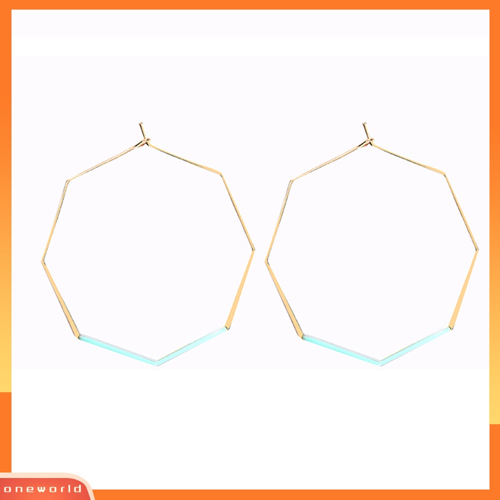 [WOD] Fashion Wanita Berongga Oktagonal Enamel Menjuntai Hoop Earrings Statement Jewelry