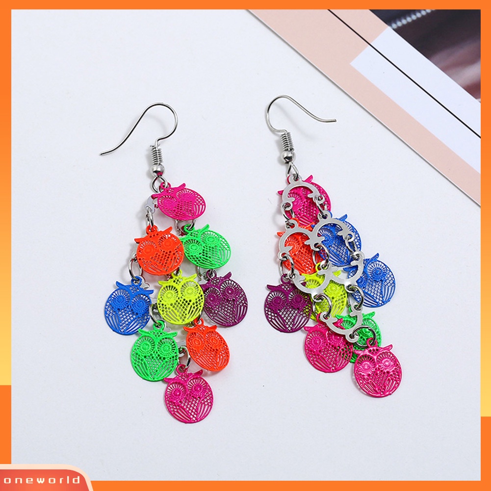 [WOD] Lady Colorful Berongga Burung Hantu Bintang Capung Kupu-Kupu Rumbai Drop Statement Earrings