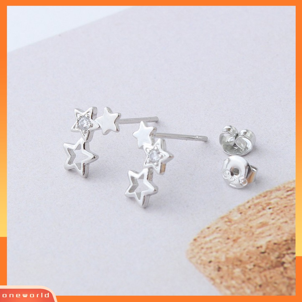 [WOD] Wanita Fashion Cubic Zirconia Hias Berongga Bintang Stud Anting Pesta Perhiasan Hadiah