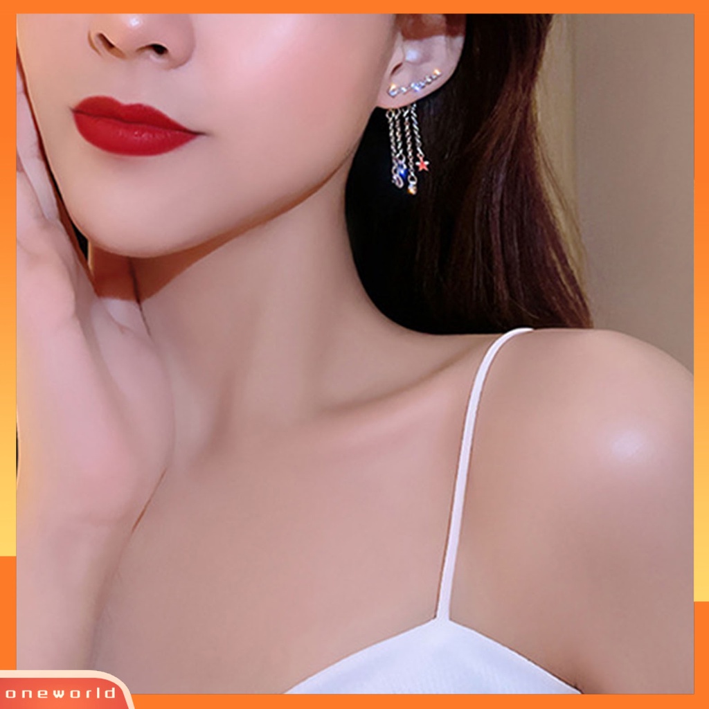 [WOD] 1pasang Wanita Drop Earrings Colorfast High-end Berlian Imitasi Mengkilap Rumbai Anting Gantung Perhiasan Perempuan