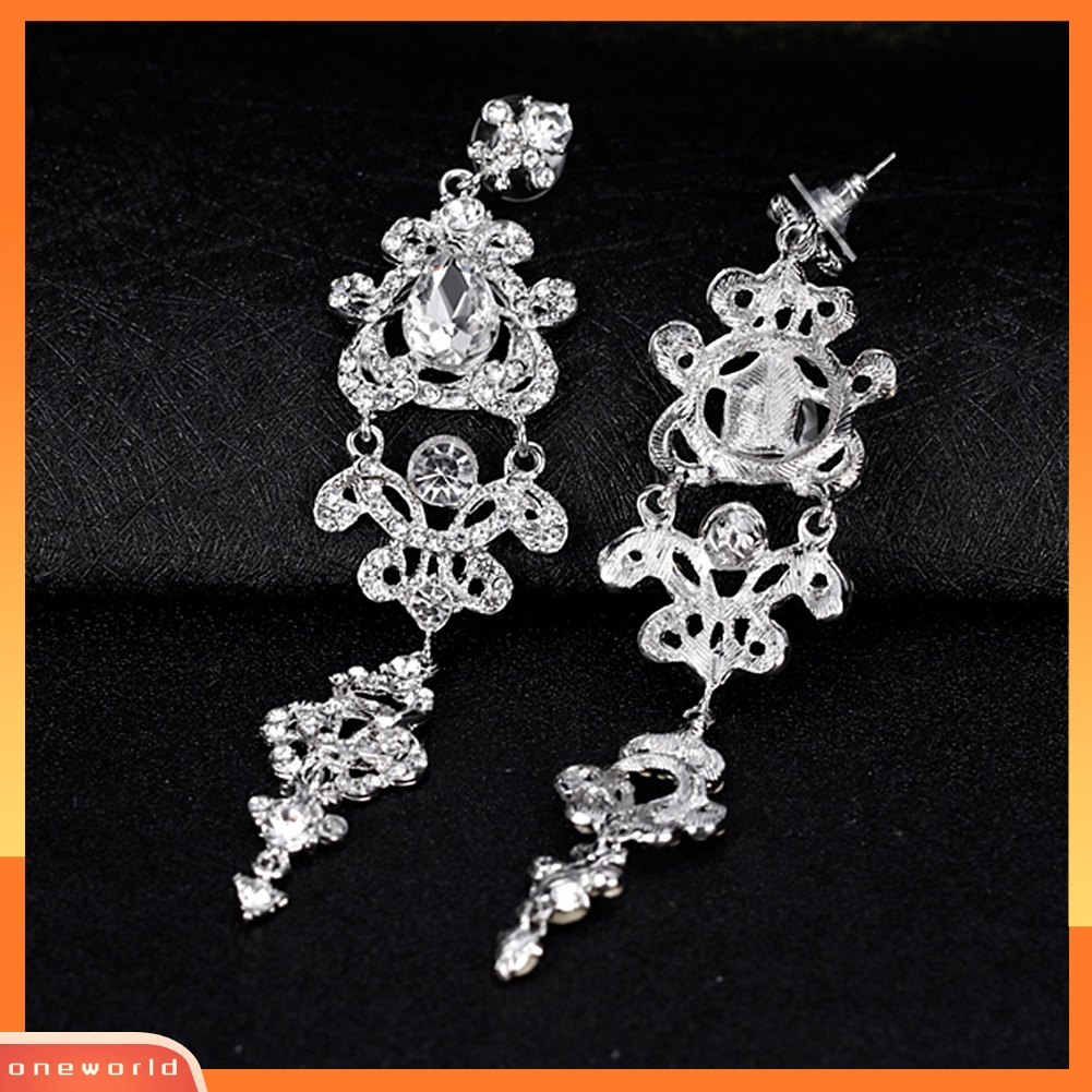 [WOD] Wanita Pernikahan Pengantin Pertunangan Panjang Menjuntai Lampu Gantung Rhinestones Stud Earrings