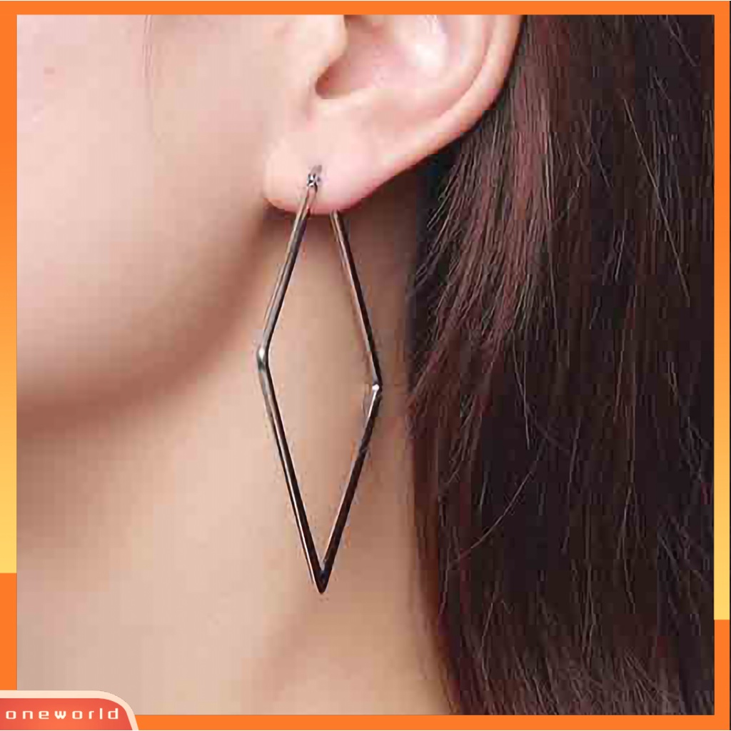 [WOD] Anting Kait Hoop Persegi Berlebihan Anting Lingkaran Persegi Bahan Stainless Steel Untuk Pub